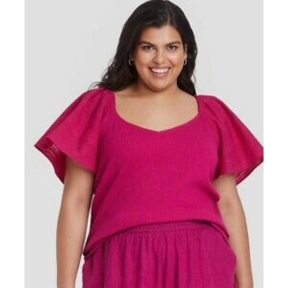 Ava & Viv Tops - Ava & Viv Flutter Short Sleeve Ribbed Top